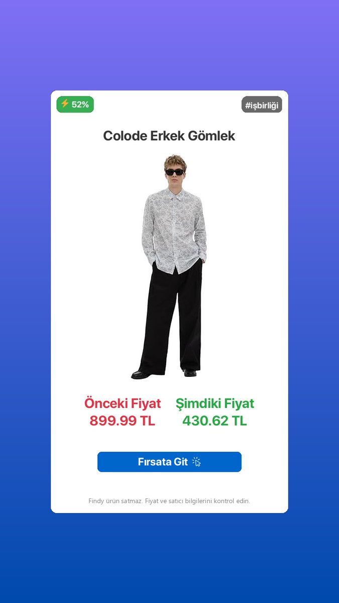 findytr's tweet photo. 🎉 En İyi Fiyat!

🛍️ Colode Erkek Gömlek

🎯 Yeni fırsat: 899.99 TL ➡️ 430.62 TL!

🛒 Müşteri puanı: 5.0/5

🔗 https://t.co/Oqaq5odRvP

Bu ürüne henüz kimse yorum yapmamış, fırsatı değerlendirin!

🛍️ Amazon

#isbirligi https://t.co/RmU2VM7tZX