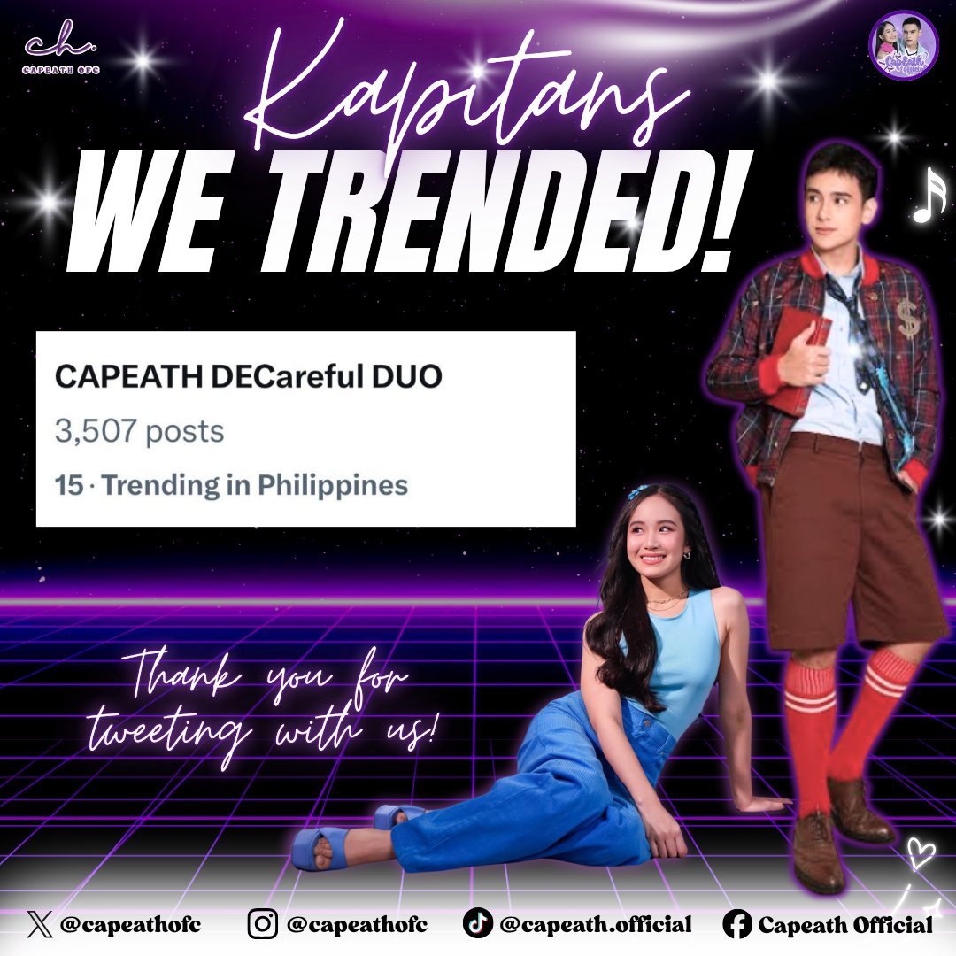 CapEathOfc's tweet image. We did it again, KAPITans!

Maraming salamat sa lahat ng nakitweet at sumali, you make every trend worth it.

Caprice Cayetano | Heath Jornales
#Capeath
@PBBabscbn