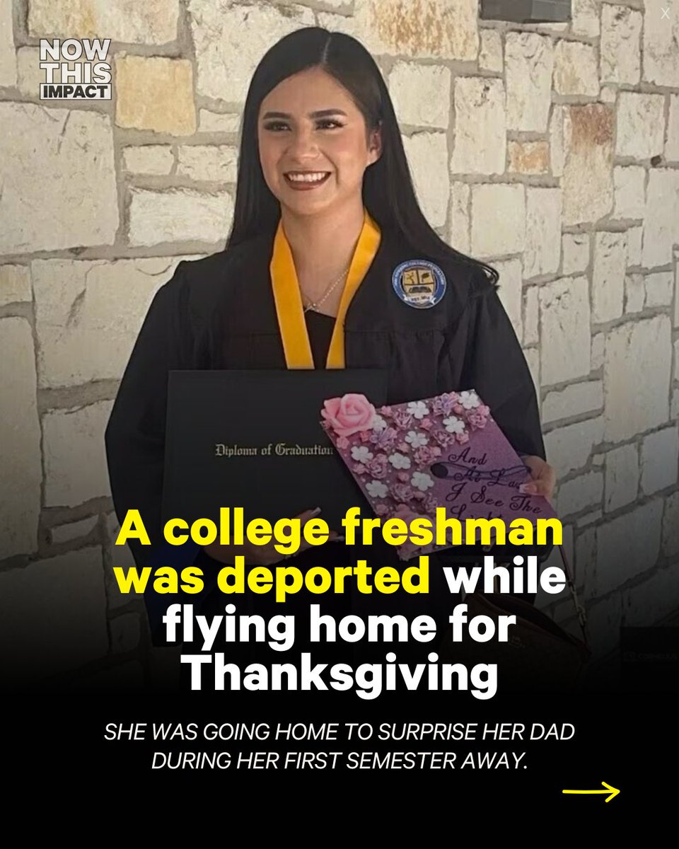 nowthisimpact's tweet image. Imagine being 19 years old, going home to surprise your family for  Thanksgiving and instead being swarmed by ICE agents and put in  shackles. That’s what’s happening around the country.  

Can you think of anything more at odds with the Thanksgiving story we were told?