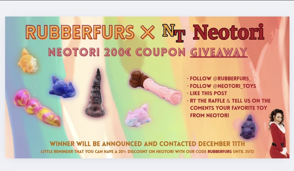 RUBBERFURS X @Neotori_toys GIVEAWAY

IT'S TIMEEEE!!
Want a new toy on us? We’re giving away 1x 200€ Neotori coupon to one lucky winner 🐾

Raffle ends December 10th, 23:59 CET.
Winner will be drawn at random and contacted via DM on December 11th.

Neotori discount reminder: use