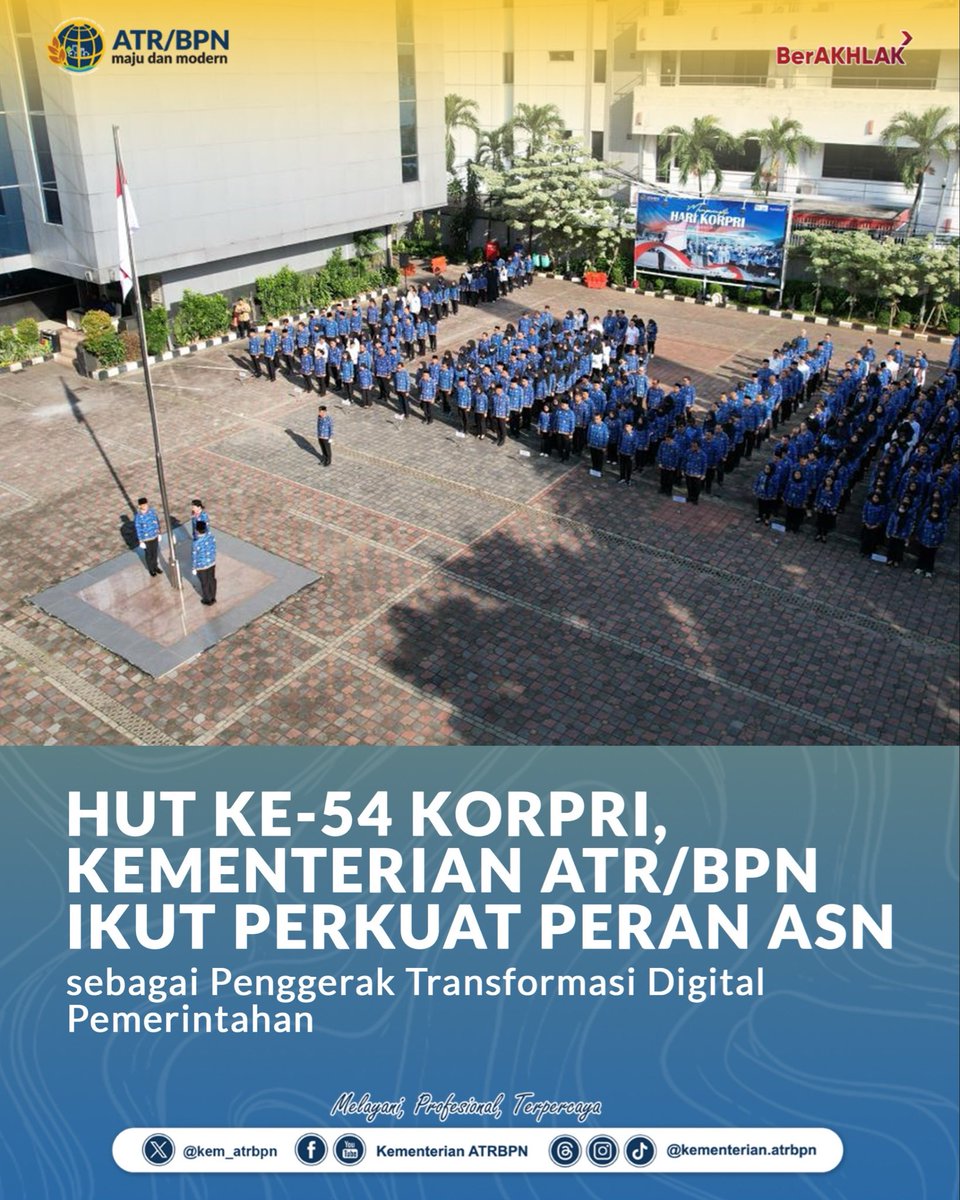 kem_atrbpn's tweet image. HUT KE-54 KORPRI, KEMENTERIAN ATR/BPN IKUT PERKUAT PERAN ASN sebagai Penggerak Transformasi Digital Pemerintahan

Berita selengkapnya, kunjungi:
atrbpn.go.id/berita/hut-ke-…

#KementerianATRBPN
#MelayaniProfesionalTerpercaya
#MajuDanModern
#MenujuPelayananKelasDunia