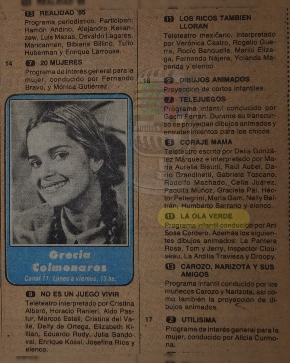 atrapamepasado's tweet photo. Un recorte de la revista Así TV (Diario Crónica) del 12 de diciembre #En1985. 
En la descripción de "La Ola Verde" figuran también "La ardilla traviesa" y "Droopy", que venían en el paquete de la MGM con "Tom y Jerry". 📺 https://t.co/UtMtOqEs1x