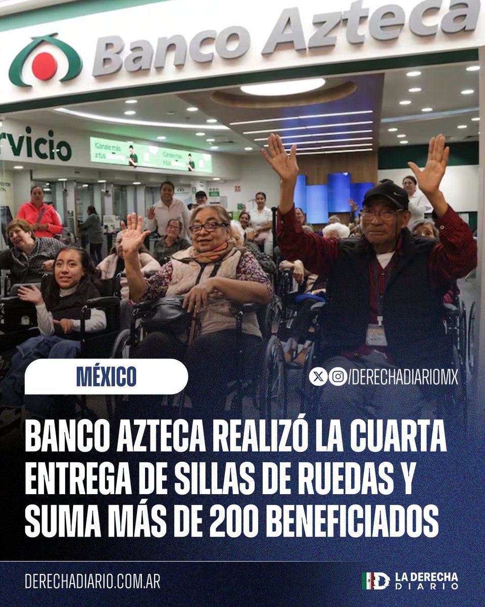 🇲🇽 | GRAN AYUDA: Banco Azteca realizó la cuarta entrega de sillas de ruedas del año como parte de su programa social "Apoyar Nos Toca" que cumple con su compromiso de "movilidad incluyente" beneficiando a 200 personas de todas las edades.