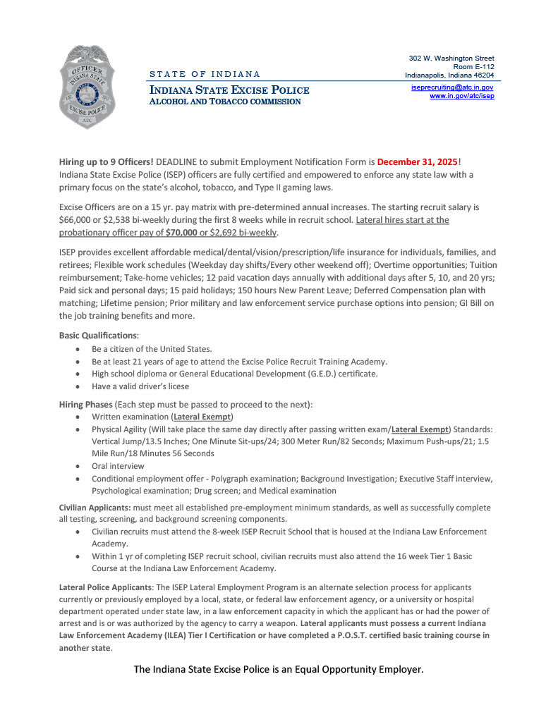 Indiana State Excise Police tweet media
