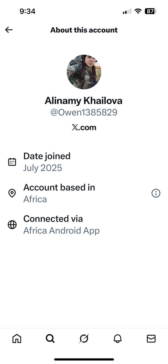 @ owen1385829 x.com/i/user/1940058… is impersonating a Ukrainian soldier by the name of Olia Egorova. Account based in Africa. Please report repost and block!