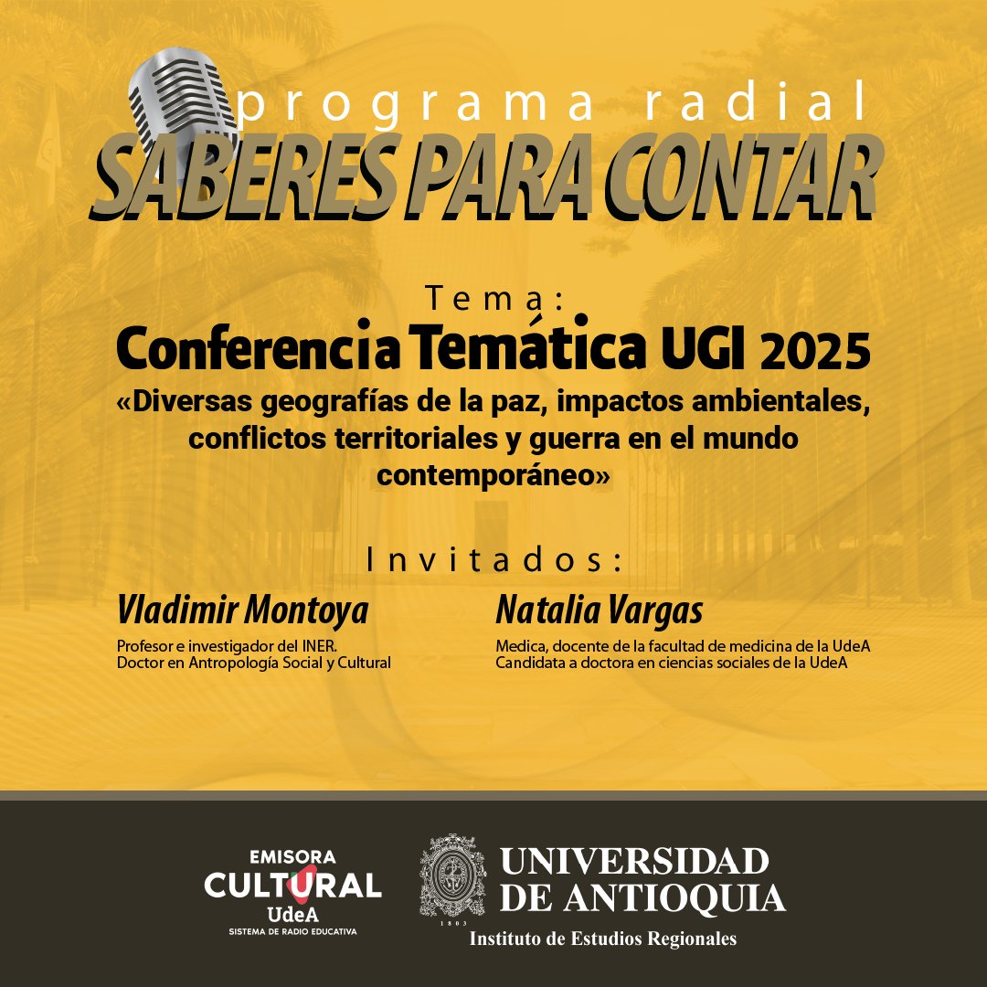 Iniciamos este mes de diciembre con un nuevo episodio de Saberes para contar: «Conferencia Temática UGI 2025. Diversas geografías de la paz, impactos ambientales, conflictos territoriales y guerra en el mundo contemporáneo».

Sintonízanos por Spotify: bit.ly/SaberesparaCon…