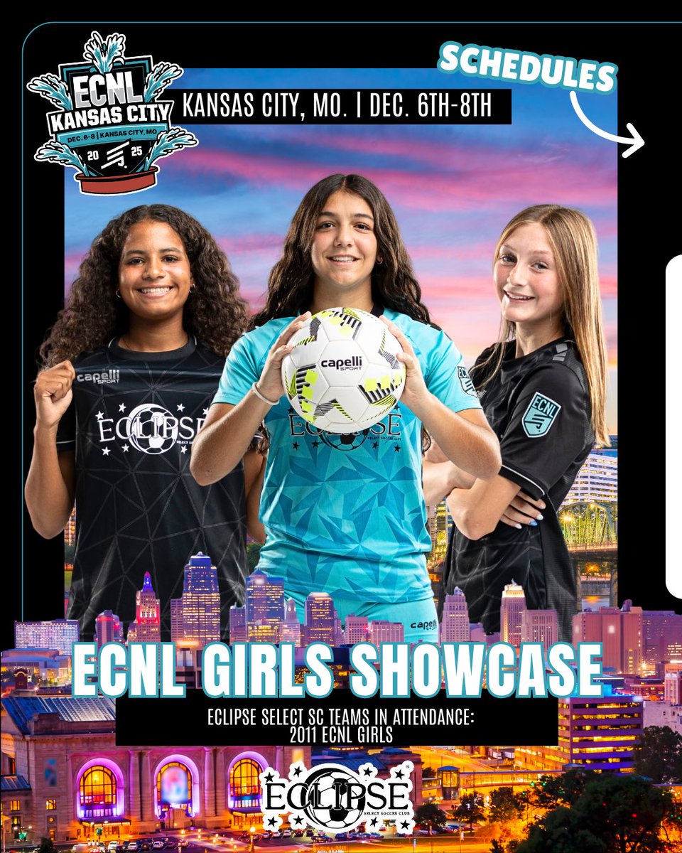 EclipseSelectSC's tweet image. Our Eclipse Select SC 2011 ECNL Girls are off to Kansas City, MO. this weekend for the @ecnlgirls showcase! 

🔜 Check out their schedule! 

#TheEclipseNation | #ecnlgirls #ecnl