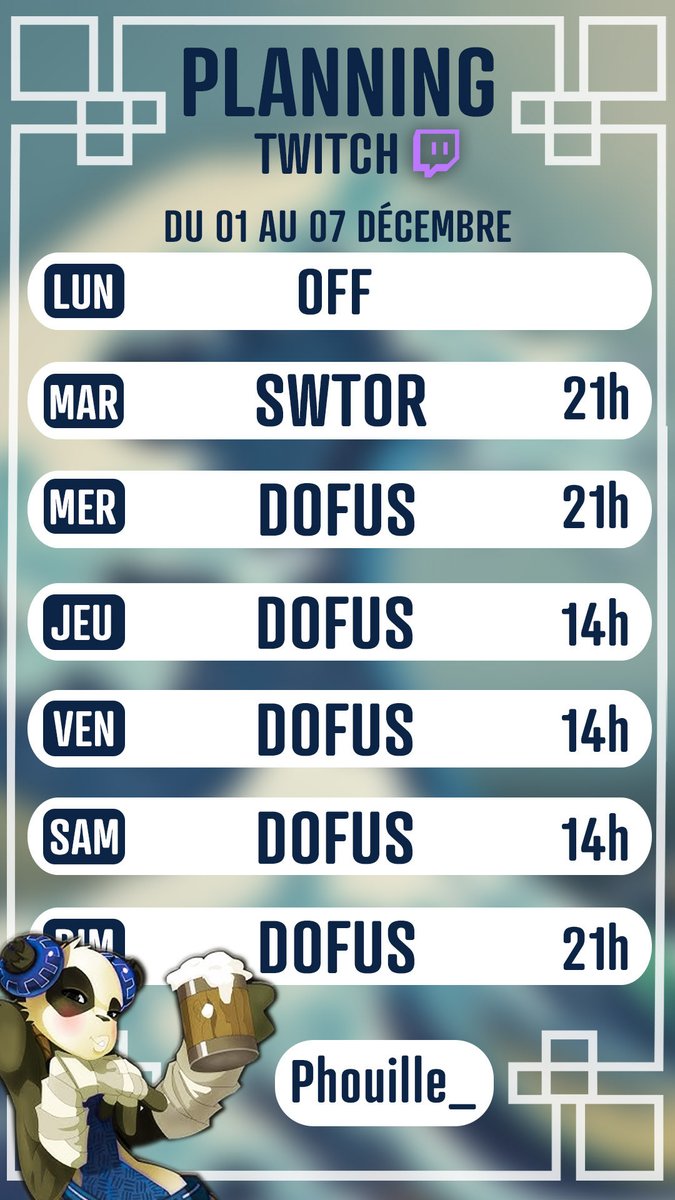 Planning des lives de la semaine 👀🐼