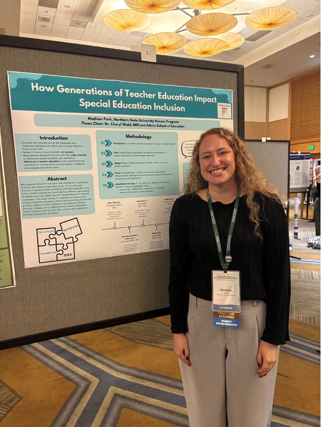 NorthernStateU's tweet image. Congratulations to Honors student Madison Park, who earned 2nd place in the pedagogy and education category at the National Collegiate Honors Council annual conference for her research on special education inclusion!

Read more: nrthn.com/tmAyo5

#NorthernStateU #GoWolves