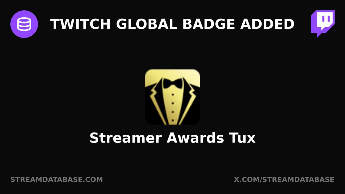 StreamDatabase's tweet image. Twitch global badge added: Streamer Awards Tux

Learn more: streamdatabase.com/twitch/global-…