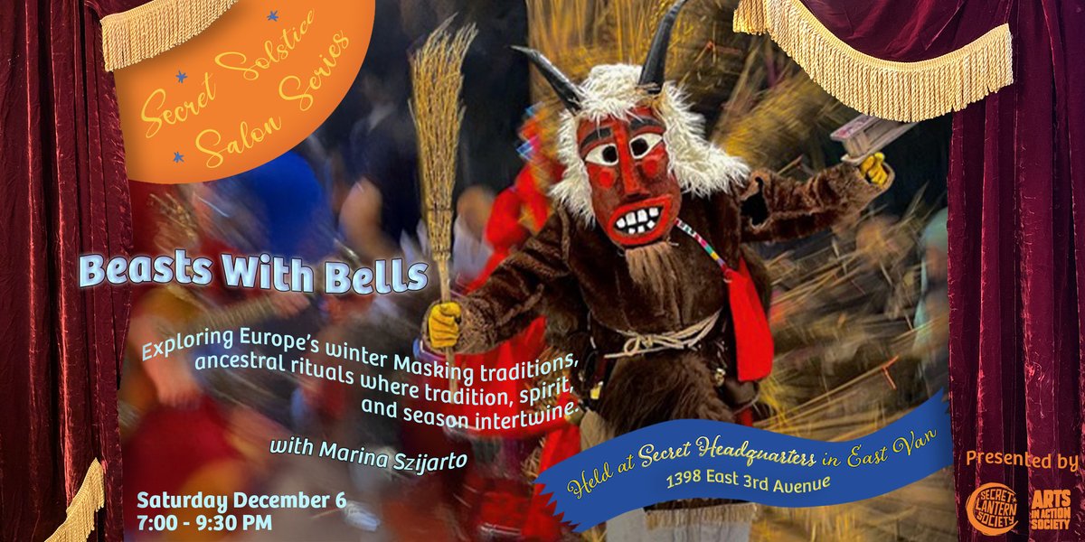 Journey into Europe’s winter masking traditions — where spirit, ritual &amp; season intertwine.
Join ritualist Marina Szijarto @ Secret Headquarters for an illustrated evening of ancestral beasts, bells &amp; mystery.
🎟️ linktr.ee/secret_lantern…
#WinterSolstice #MaskMaking #AncestralArts