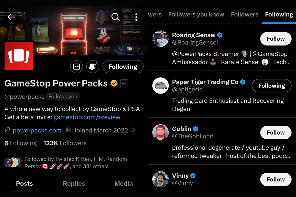 POWERPACKS followed me! 🥹
THANK YOU, @GAMESTOP! ♥️
THANK YOU, @POWERPACKS! 🫨
Going LIVE very soon, pulling LUNAR ($2500) packs. Notifications on! 🔔🔔🔔
#GAMESTOP #POWERPACKS