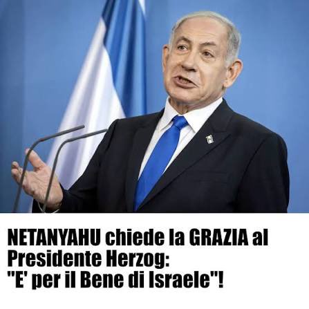 alexiafontana's tweet photo. 🚨 NETANYAHU CHIEDE LA GRAZIA!

Israele: #Netanyahu chiede la #grazia a #Herzog e scatena le polemiche dell'opposizione.
La richiesta del premier in una lettera indirizzata al Presidente israeliano per i #processi che lo vedono imputato per #corruzione. 

Dure le proteste dei leader dell'opposizione, Yair #Lapid e Benny #Gantz. 
Manifestazioni per le strade da parte di centinaia di persone che chiedono a Herzog di #negare il provvedimento. 

In #Cisgiordania ancora tensione altissima per nuovi assalti dei #coloni. 
Presi di mira quattro attivisti, picchiati e feriti. 
Tra questi anche 3 #italiani. 

#Israele #shame