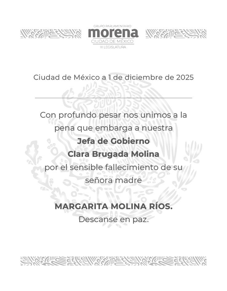Siento mucho a la perdida de nuestra querida Jefa de Gobierno <a href="/ClaraBrugadaM/">Clara Brugada Molina</a> y le envío un abrazo lleno de cariño