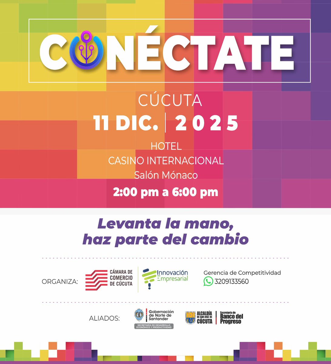 cccucuta's tweet image. Este 11 de diciembre, regresa CONÉCTATE, el espacio donde empresarios y emprendedores se encuentran para impulsar ideas, descubrir oportunidades y construir juntos el futuro de nuestra región. 🚀💡

🔗 Inscríbete y asegura tu lugar 👉 acortar.link/6pL1j7