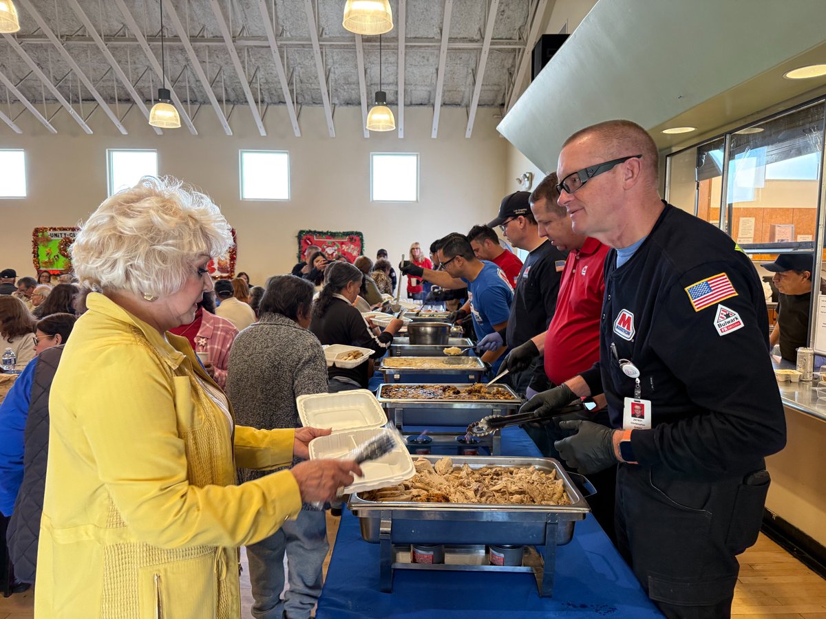 MarathonPetroCo's tweet photo. This Thanksgiving, 🦃 teams across Marathon continued their commitment to supporting local communities. In Southern California, employees from our Los Angeles refinery helped serve 400 warm meals at the Wilmington Senior Center for seniors and families in need. 🍽️

Working alongside our longtime partners at the Wilmington Rotary Club, volunteers also shared donated jackets and toiletry kits and delivered food to community members to help ensure they had a warm meal to enjoy on the holiday. 🧡

To further support the center and the essential programs it provides, Marathon contributed $15,000 to help replace its main entrance door, improving safety and strengthening the services it offers. 🫶

#MPCgives #MarathonPetroleum #LosAngeles