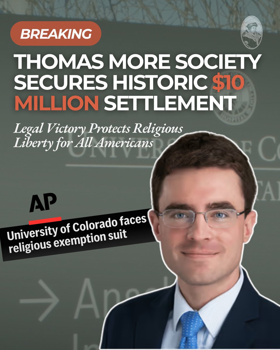 🚨 Thomas More Society Secures Historic $10 Million Settlement Against the University of Colorado Medical School for Religious Discrimination
hubs.la/Q03WmH0F0