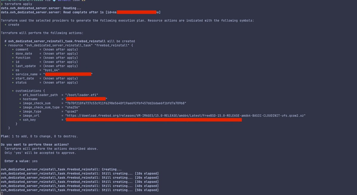 fax_v2_0's tweet image. Getting ready to install FreeBSD 15 on a dedicated server at OVH Kimsufi with Terraform! 🚀💻 #FreeBSD #Terraform #ServerAdmin