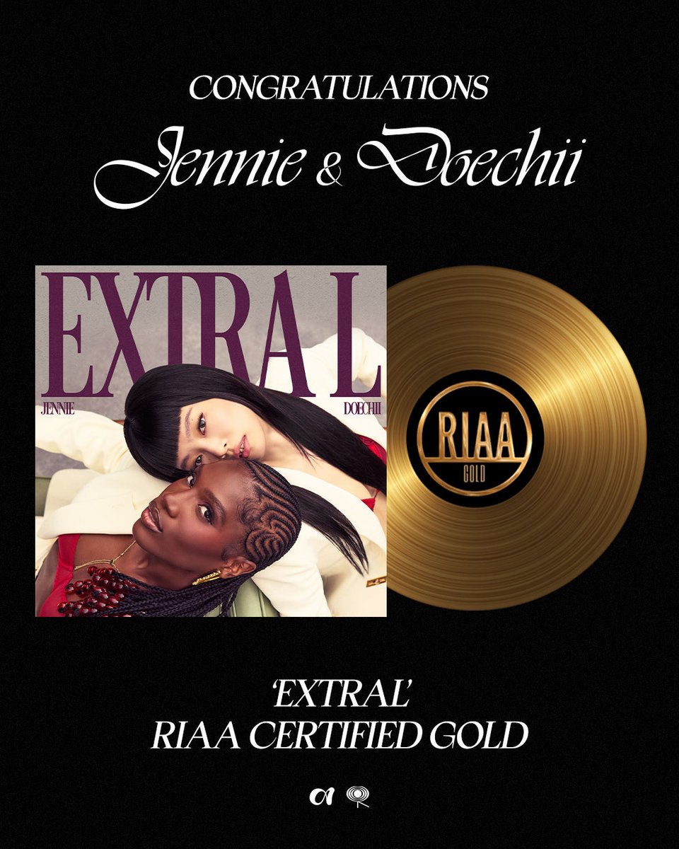 Jennie_HQ's tweet image. “ExtraL” is RIAA Certified Gold! Congrats JENNIE &amp;amp; Doechii 🦫🐊