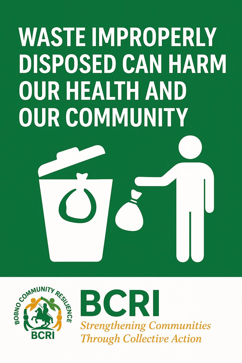 B_C_R_I's tweet photo. Waste improperly disposed can harm our health and our community. Let’s keep our surroundings clean and safe.

#BCRI #SanitationAwareness #CleanCommunity #HealthyEnvironment #KeepNigeriaClean #CommunityAction #EnvironmentalSafety #WasteManagement https://t.co/Ou8NZ3cQfI