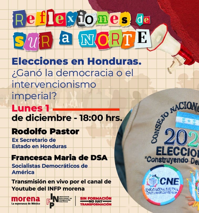 🇭🇳📢 ¿A qué se debe el repunte del bipartidismo golpista en las elecciones hondureñas? 
En Reflexiones de Sur a Norte tendremos para el análisis en directo desde Honduras a <a href="/RudoPastor/">Rodolfo Pastor de Maria y Campos</a> Rodolfo Pastor del Partido Libertad y Refundación, y a Francesca M. Del DSA de Estados Unidos.