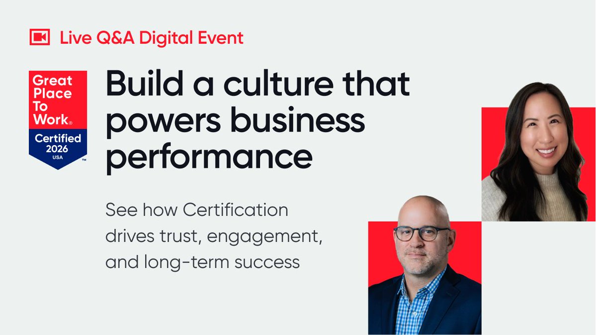 GPTW_US's tweet image. Join our live 45-minute Q&amp;amp;A digital event and have all your Great Place To Work® Certification™ questions answerd, and more!

📅 Reserve your spot now:  
bit.ly/43JCZbu 

#GreatPlaceToWork #VirtualEvent