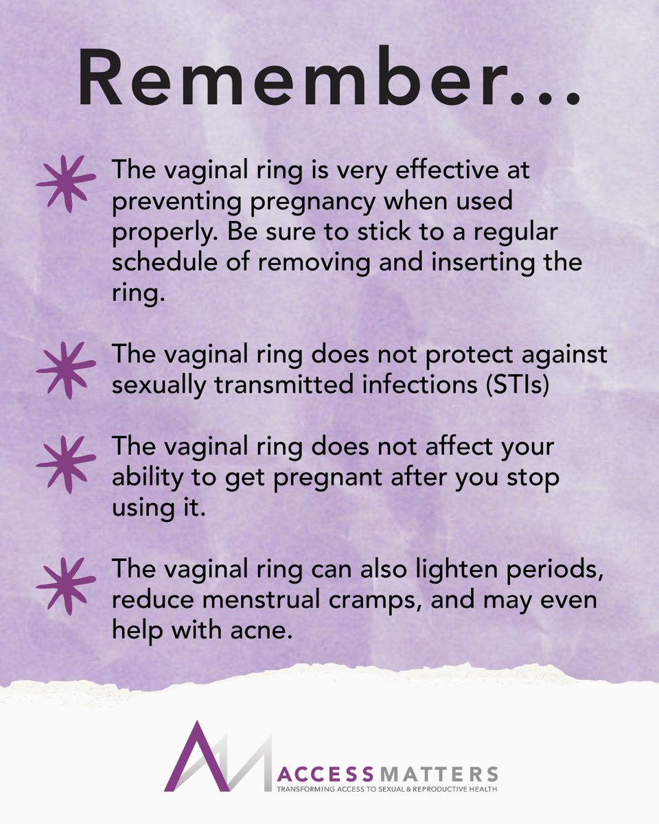 It's #MethodMonday! Today, we are talking about the vaginal ring. To learn more about #birthcontrol and access different options in Southeastern Pennsylvania, call AccessMatters' Information Hotline at 215-985-3300, or text the hotline at 833-667-3377.