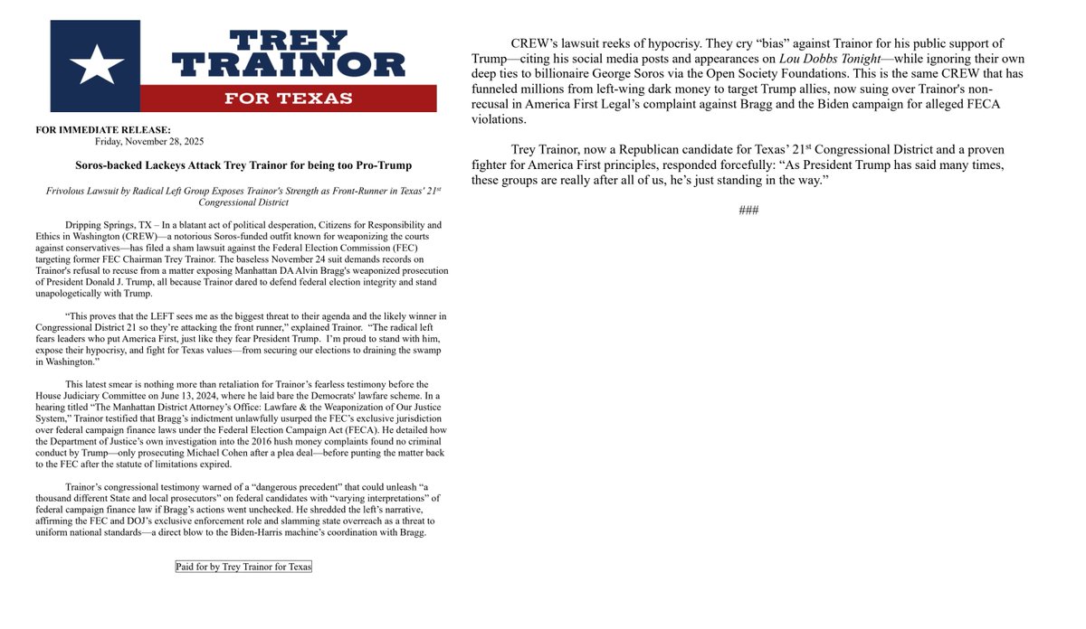 AndyHogue's tweet image. INBOX ALERT: It would seem the Soros network is not backing down on weaponization of our courts system as a tactic.  @treytrainor #CD21