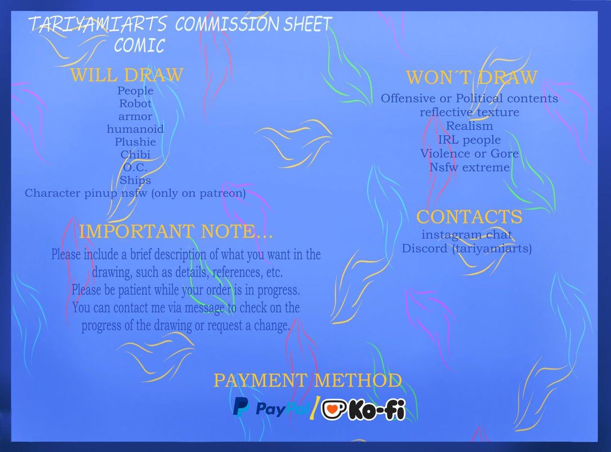 Tariyamiarts's tweet photo. Commission are Open
.
I've now updated the appearance of the commission menu, I hope you like it.
.
#commission #opencommissions #artcommission https://t.co/BnK7otvlVV