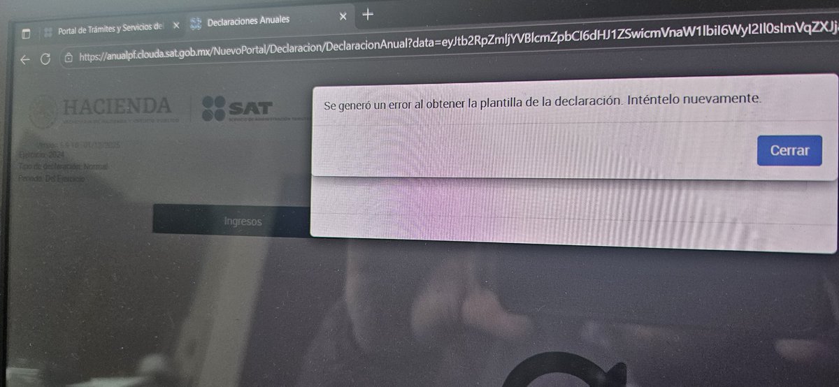 Fin de semana y todo el día de hoy sin que el portal del <a href="/SATMX/">SATMX</a> me permita presentar declaraciones anuales de PF 🤬

"Intente nuevamente" ¿¡No será en otro sexenio?!