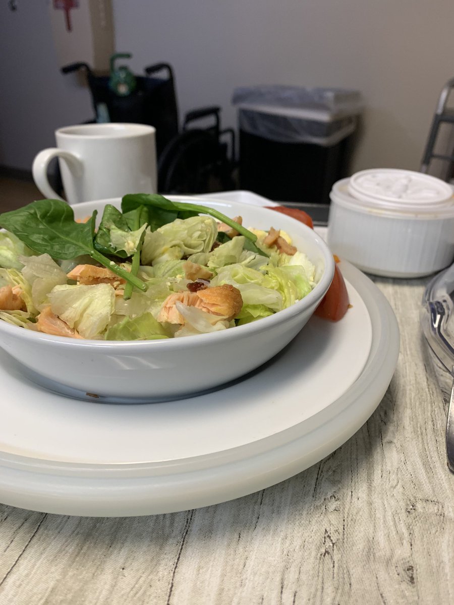 DaTrueGinger's tweet photo. When your mom asks the cafeteria for a bowl @HenryFordHealth Rochester to be told by more than one person the hospital doesn't even have bowls. Below is her dinner - a salad in a bowl. https://t.co/ihuhYn6v9U