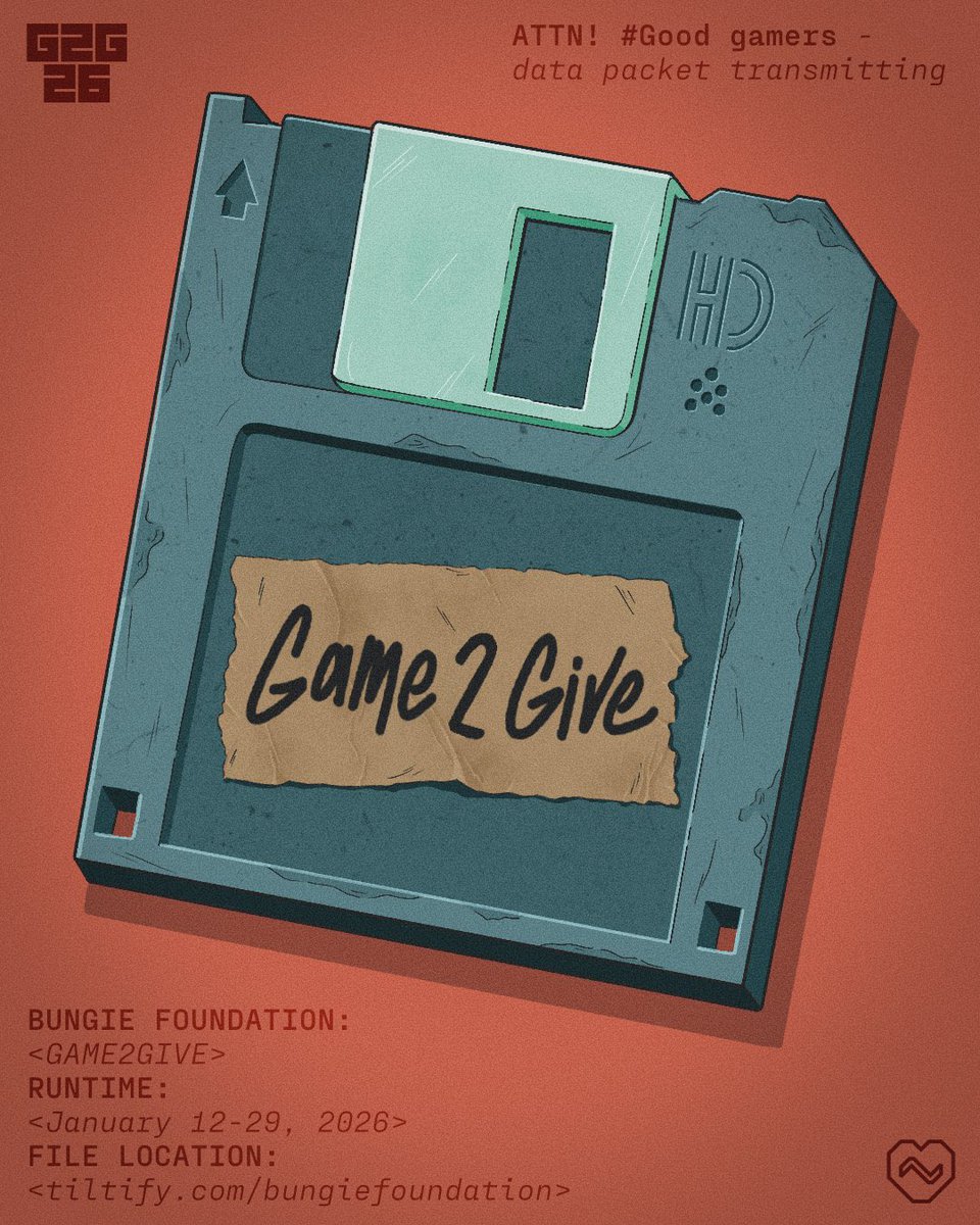 ❦ Game2Give 2026 Announced! ❦

📅  January 12–29 

I’m looking forward to raising funds for the Bungie Foundation with your support! I’ll share more details as they become available.