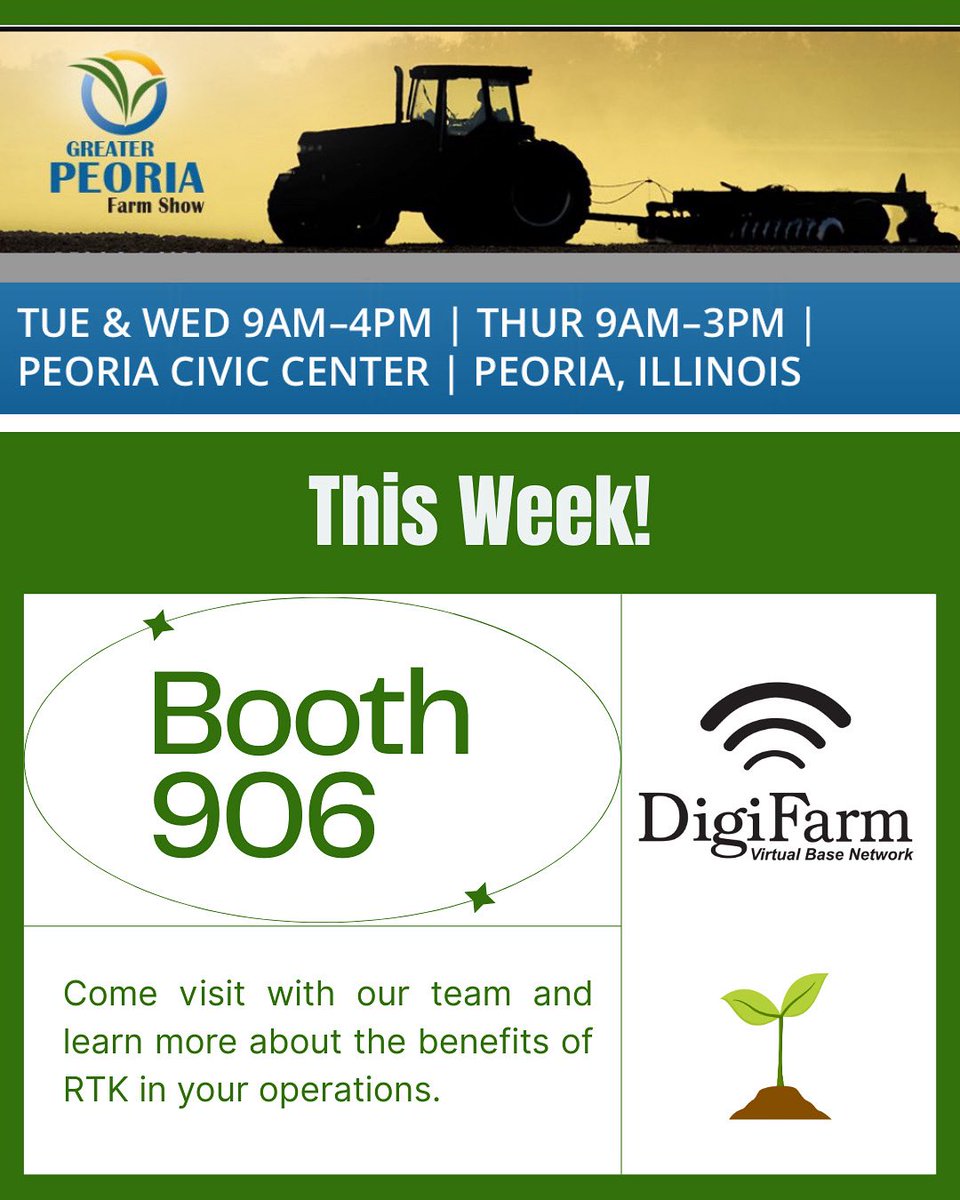 Join us this week in Peoria, IL to see all of the latest and greatest in ag! We’ll be at booth 906! See you soon!
#rtk #precisionag #drones