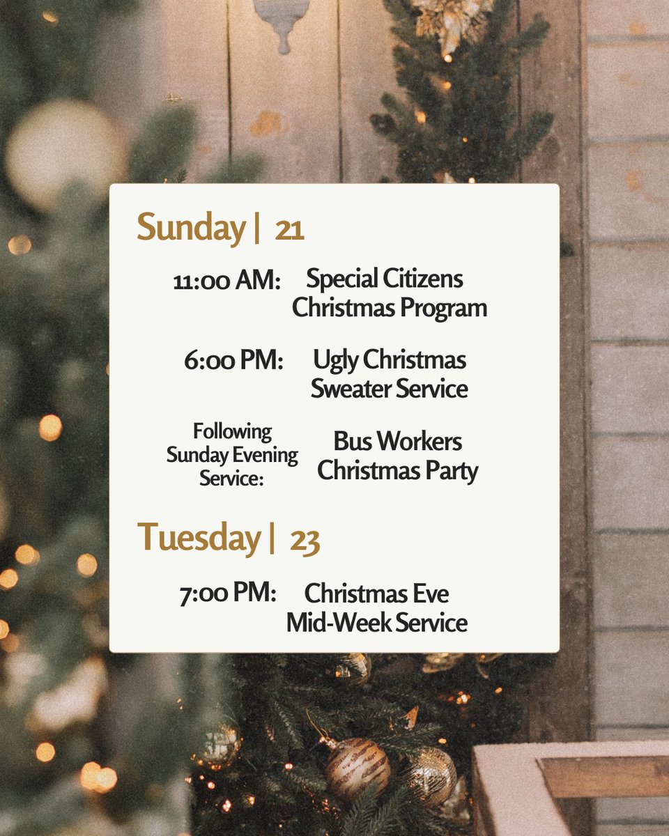 NewMannaBaptist's tweet photo. Christmas is coming to New Manna! 🎄✨
Join us all month for special services, programs, caroling, outreach, and celebrating the Savior. There’s something for everyone—don’t miss this season with us! ❤️

#NewMannaBC #ChristmasAtNewManna https://t.co/RKJTs1i3ux