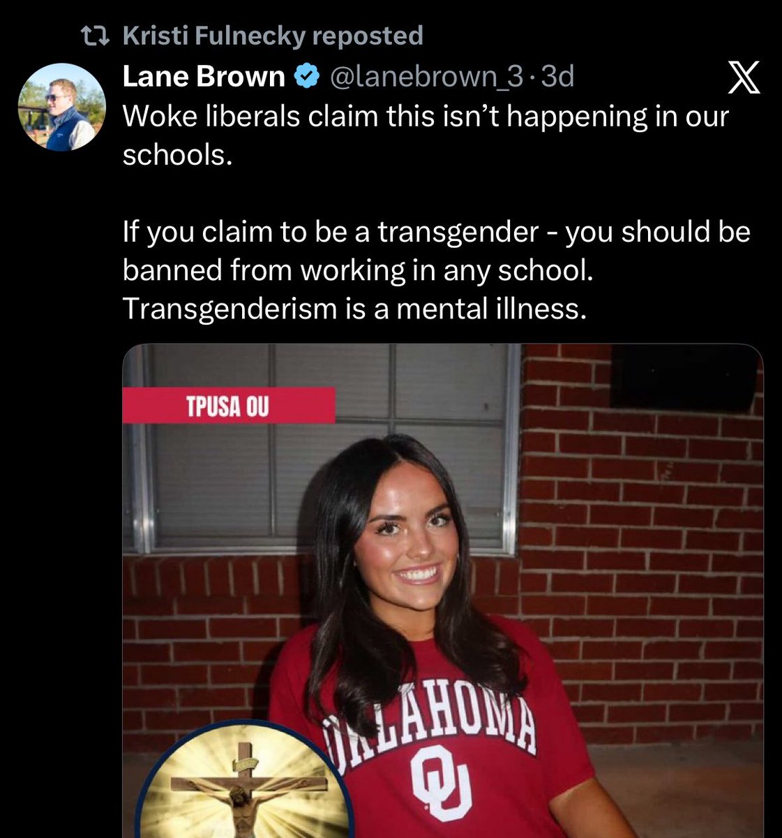 NolanBlofsky's tweet photo. when you’re a worthless transphobic conservative you get your lobotomite daughter to write a children’s essay about god all to start a campaign against trans people working in academia https://t.co/vnmN2gmP5T