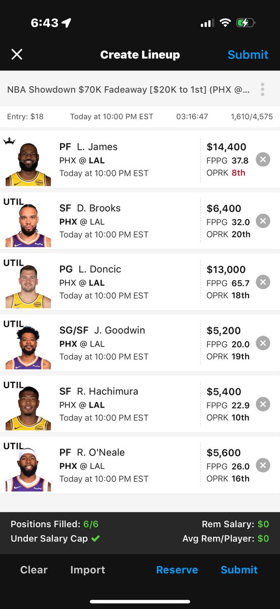 12-1 #NBA #DFS #Fantasy #DraftKings showdown for the Lakers vs Suns tonight.