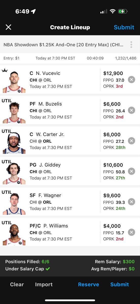 12-1 #NBA #DFS #DraftKings #fantasy showdown for Chicago vs Orlando.