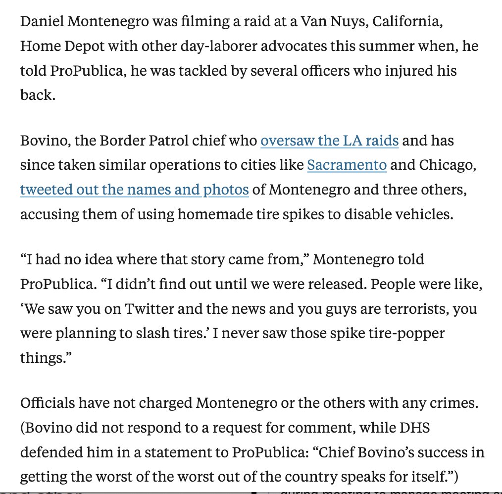Hi Chief Bovino, I'm the reporter who wrote about 170+ citizens detained. We asked to interview you on this before, including claims about assaults on officers⬇️

Would you sit down for an interview w/ProPublica? We'd value your insight on CBP ops. I'm nicole.foy@propublica.org