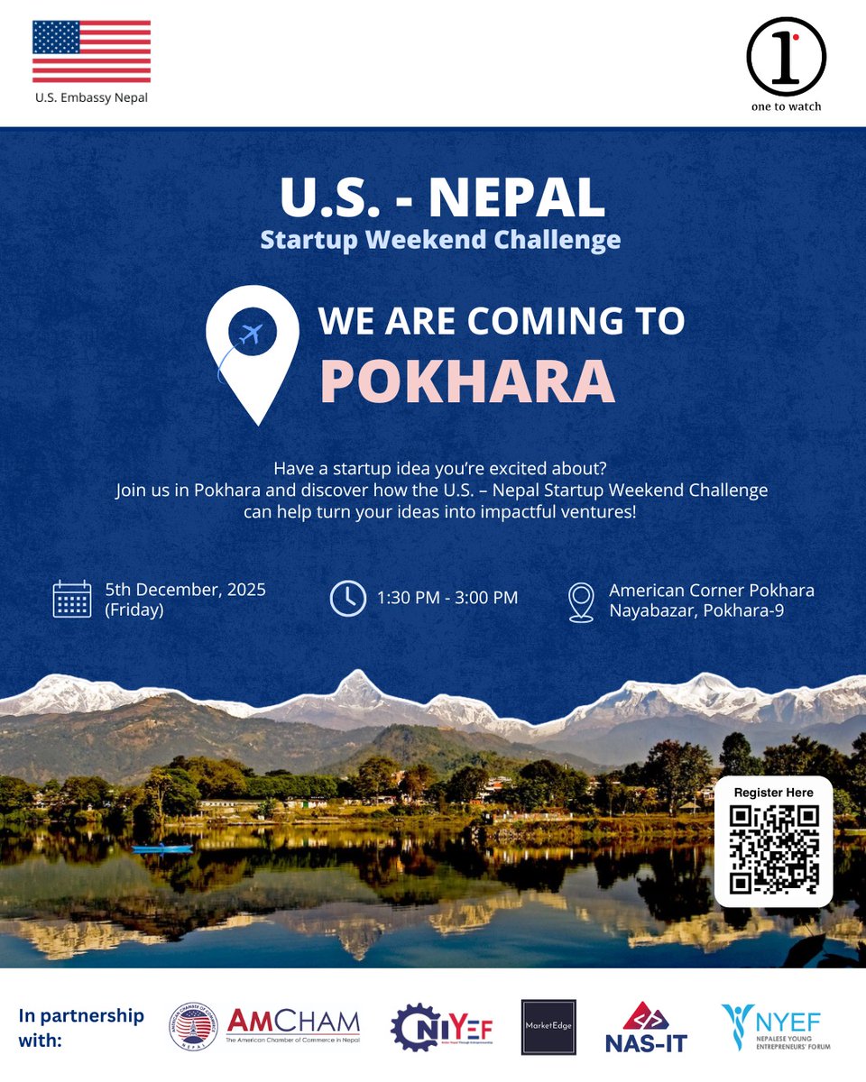 InvestinNepal's tweet image. Are you an aspiring entrepreneur💡, early-stage business founder🚀or a student🎓? Join us in Pokhara to learn more about the program and what it has to offer.
For participation, kindly fill up the registration form via the following link: bit.ly/4pIr0U3
@USEmbassyNepal