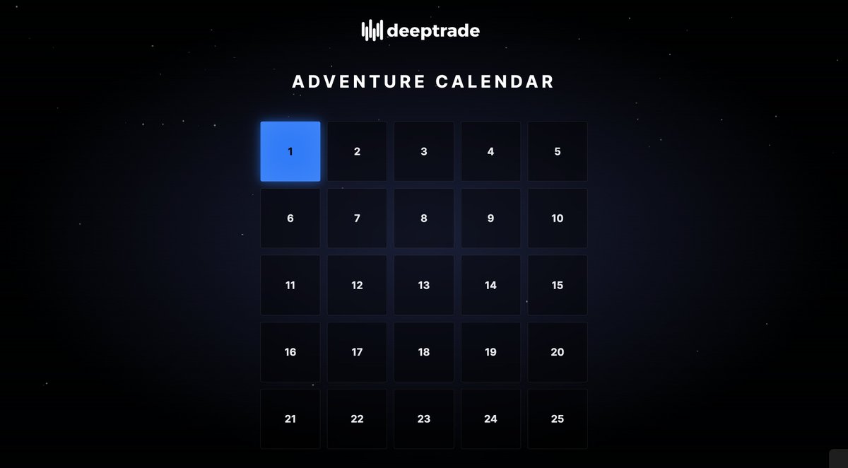 _deeptrade's tweet image. Introducing the Deeptrade Adventure Calendar 🎅🗓️

We&apos;re attempting something stupidly ambitious: 
A new update, feature, or behind-the-scenes look every single day until December 25th.
Think of it like an advent calendar.
