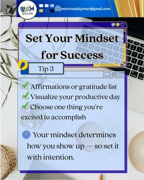 Basco_Marilyn13's tweet image. A structured morning sets the tone for your day. Start with a clear plan, prioritize tasks, and set your mindset for success.

#MorningRoutine #VirtualAssistantTips #MSVAM #WorkSmarter #Productivity