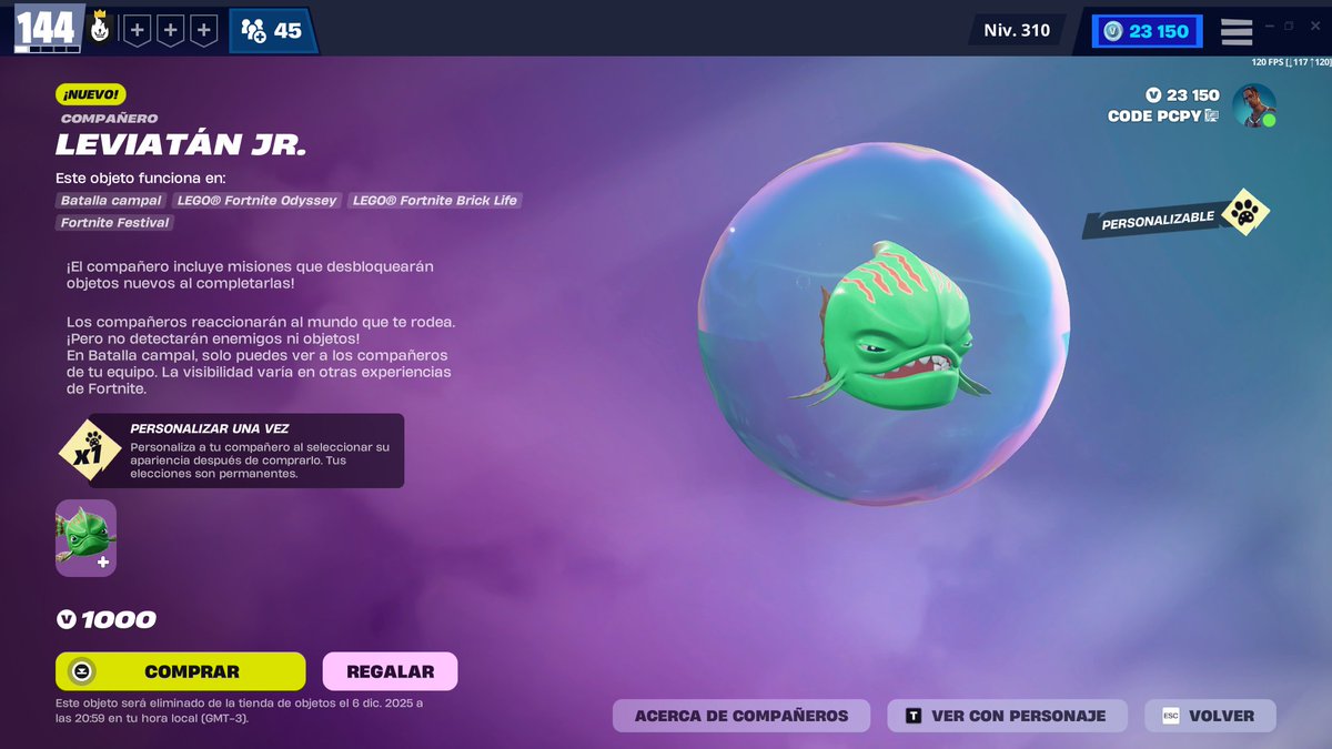 ¡EL ACOMPAÑANTE LEVIATÁN JR. YA DISPONIBLE EN FORTNITE!

📆 Disponible hasta el 6 de diciembre en América (7 en Europa).

Si te gusta mi contenido, usa el código ‘PCPY’ en la tienda, gracias ❤️ #ad

#Fortnite