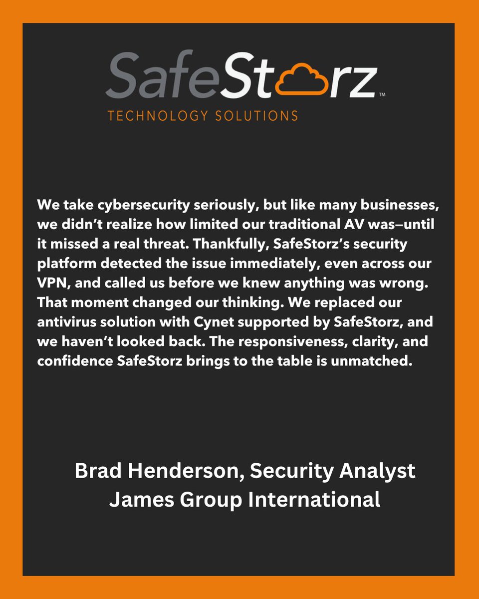 SafeStorzMSP's tweet image. Think your antivirus has you covered? One missed threat proved otherwise. SafeStorz + Cynet caught it fast, giving our client real-time protection and peace of mind.

Contact us: safestorz.com/contact

#SafeStorz #privatecloudhosting #clientsupport