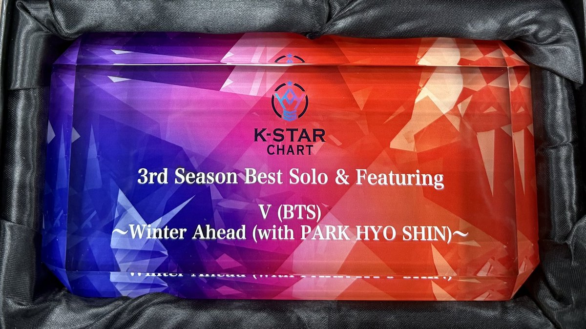 Our hearts are so full today! 💜
Two beautiful trophies have arrived for V (Taehyung) from K-STAR CHART 3rd Season:

🏆 Best Artist
🏆 Best Solo &amp; Featuring – “Winter Ahead”

Seeing these physical awards for Taehyung hits differently, they are a testament to how deeply his