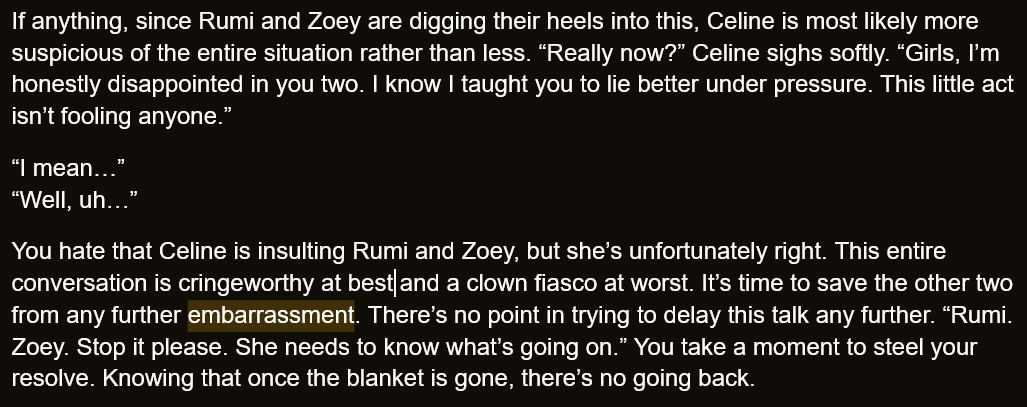 Rumi lying about her patterns? 11/10 no notes, flawless execution.
Rumi lying about anything but her patterns? -100 / 10, girl how are you this bad at this.