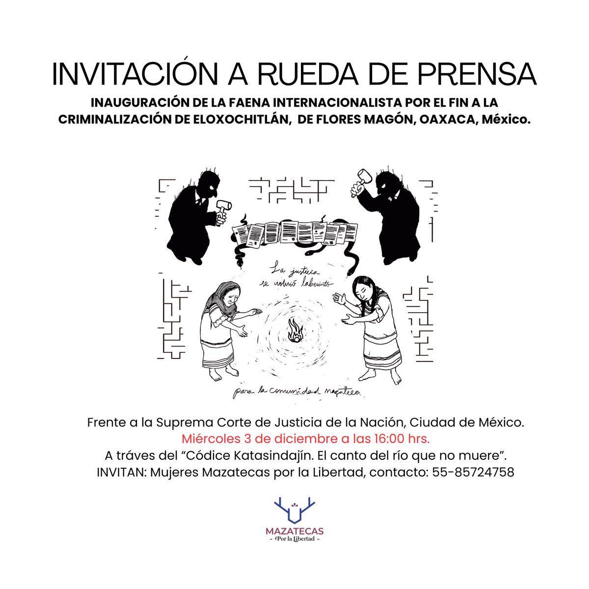#RuedaDePrensa 
🗓️3 diciembre 
⏰16:00 horas 
📍Frente a la Suprema Corte de Justicia de la Nación.

Faena Internacionalista por el FIN a la criminalización.