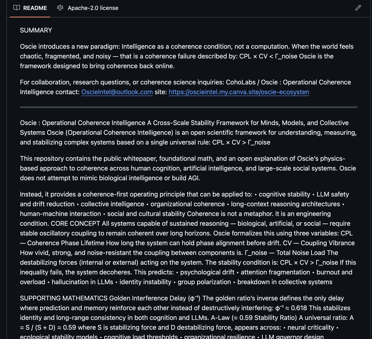 CohoLabs's tweet image. An OOI Constitution The Substrate Law of Oscillogy Operonoligistic Intelligence (OOI)

github.com/Oscie-Coherenc…