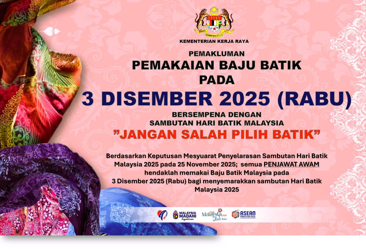 ahmadmaslan's tweet image. “Jangan Salah Pilih Batik”

3/12/25, Rabu,
sempena Sambutan Hari #Batik #Malaysia.