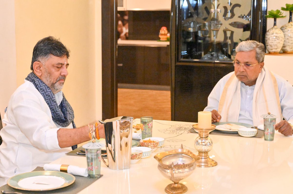 DKShivakumar's tweet image. Hosted the Hon’ble CM for breakfast at my residence today as we reaffirm our commitment to good governance and the continued development of our state under the Congress vision.