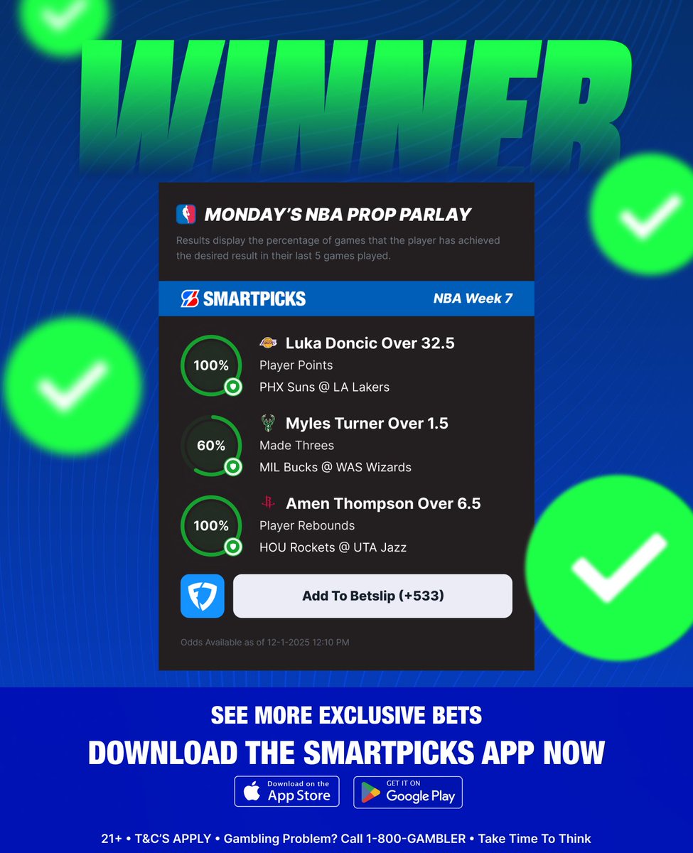 flashpicks's tweet image. BANG ✅✅

Both NBA plays cash to make it a CLEAN SWEEP from @SmartPicksPro! 🧹 🧹🧹

Drop a ❤️ if you cashed some tickets!